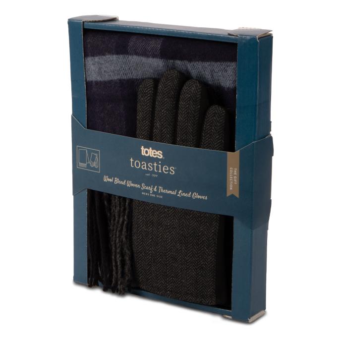 totes Mens Wool Blend Check Scarf and Thermal Lined Glove Gift Set Multi Extra Image 3